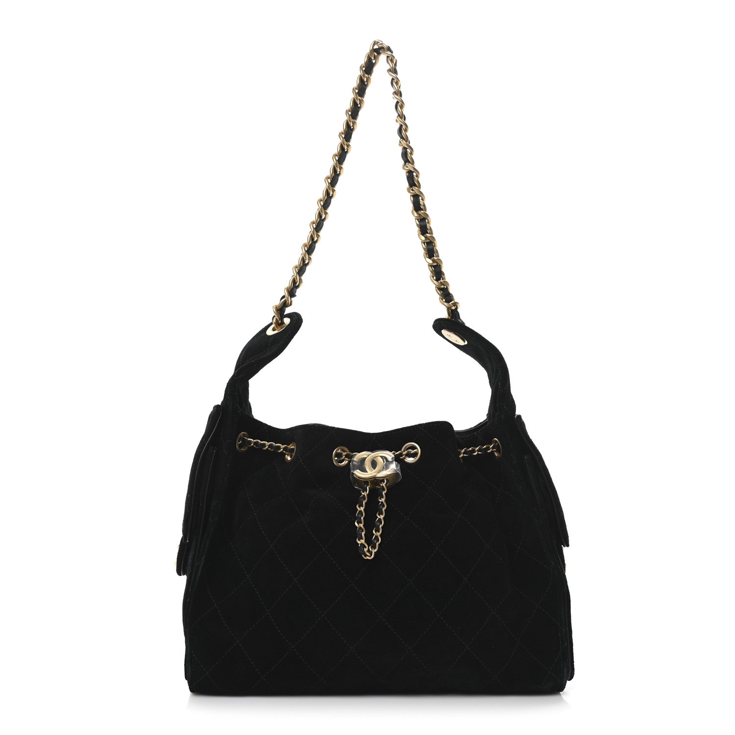 Suede Quilted Small Chanel 25 Handbag Black