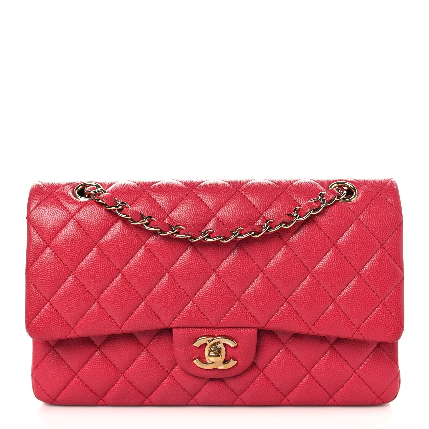 Caviar Quilted Medium Double Flap Dark Pink