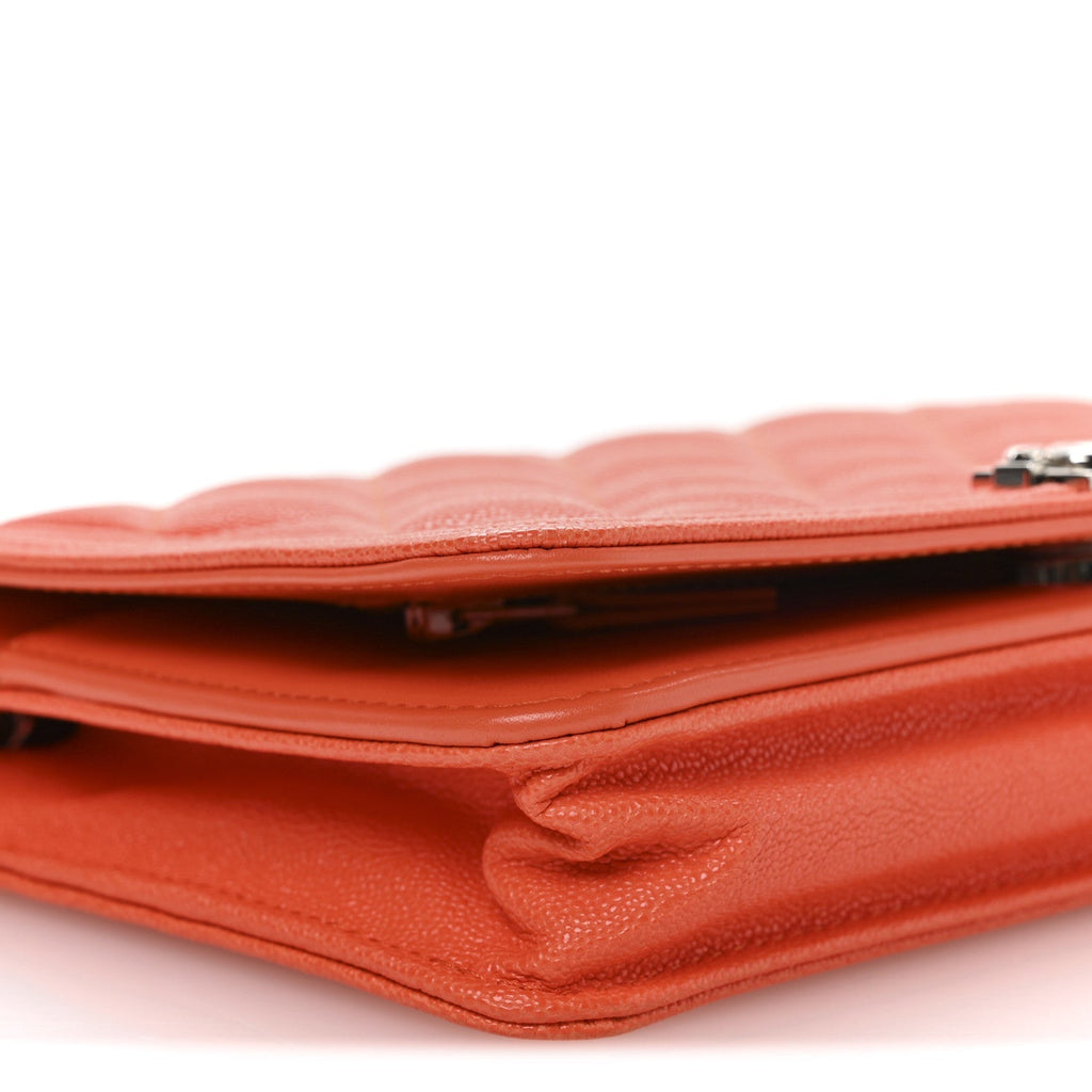 Caviar Quilted Boy Wallet On Chain WOC Orange