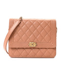Calfskin Quilted Boy Square Wallet on Chain WOC Brown