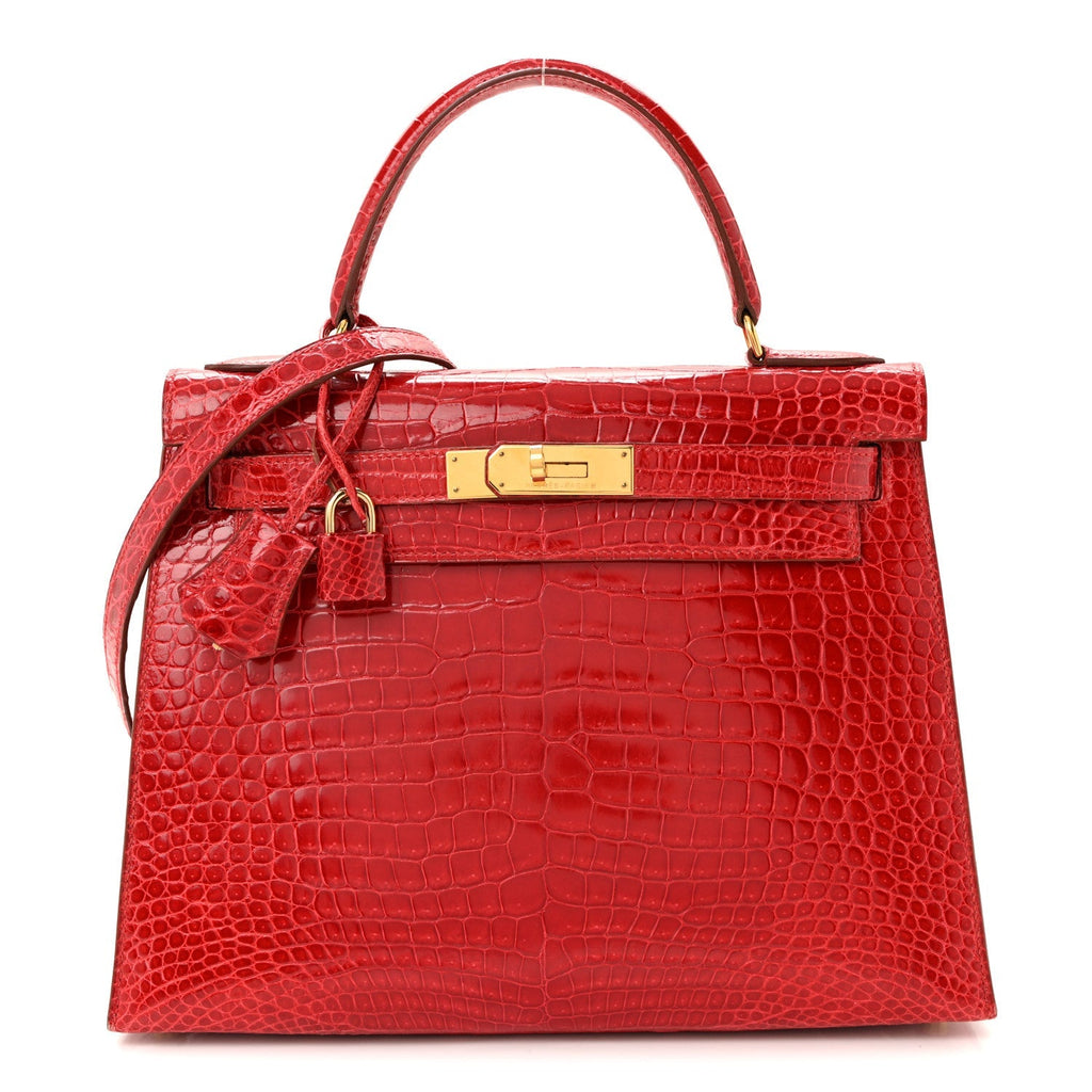 Shiny Porosus Crocodile Kelly Sellier 28 Rouge Vif