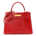 Shiny Porosus Crocodile Kelly Sellier 28 Rouge Vif