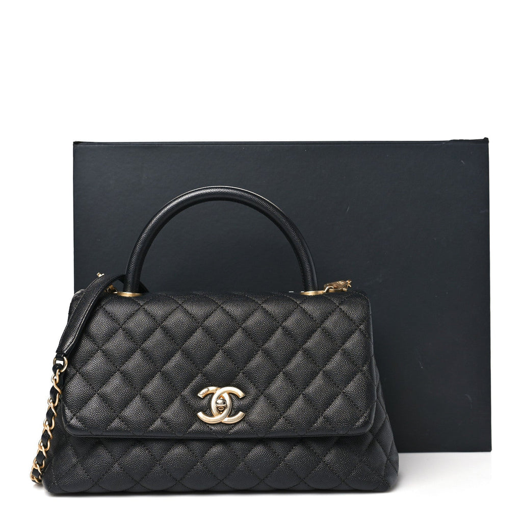 Caviar Quilted Small Coco Chain Handle Flap Black