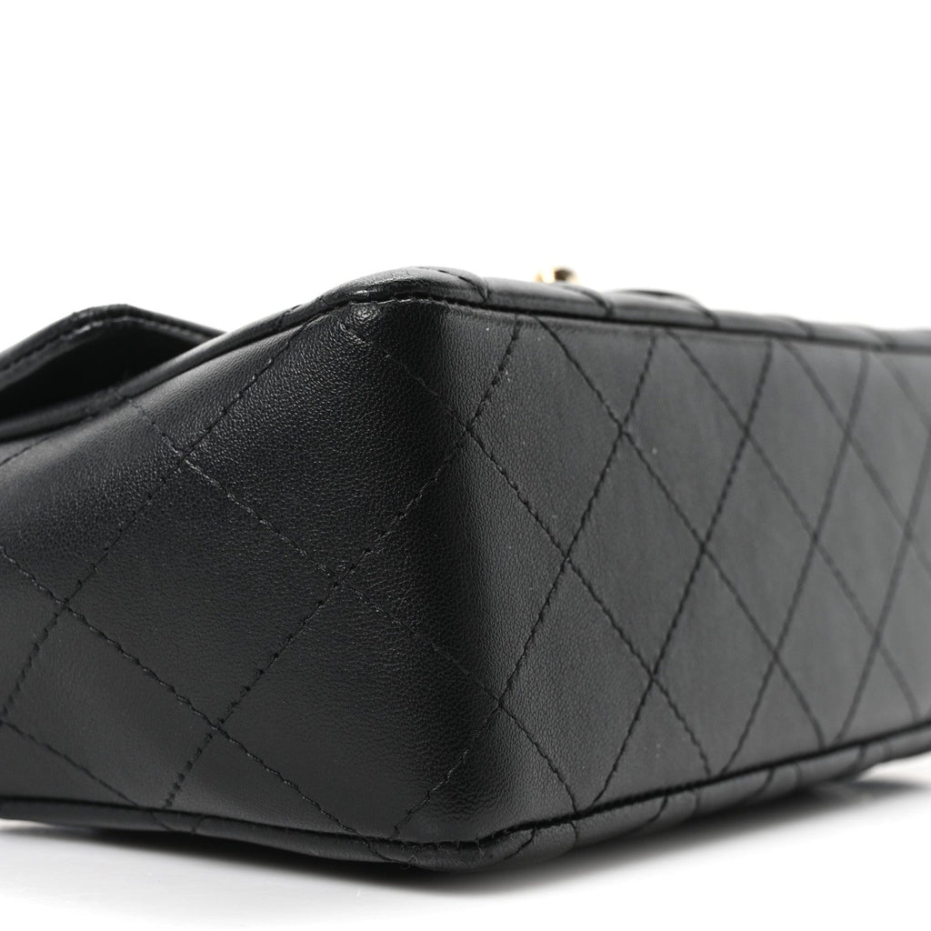 Lambskin Quilted Mini Rectangular Flap Black