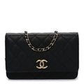 Caviar Quilted Striated CC Wallet On Chain WOC Black