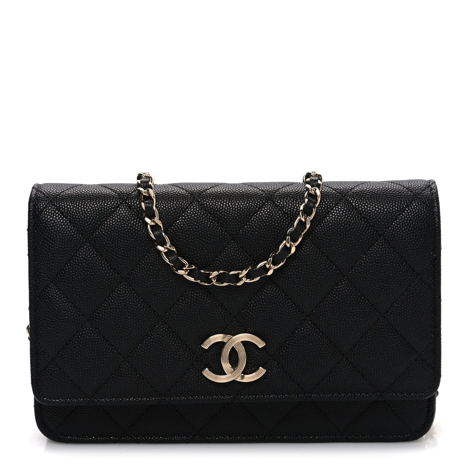 Caviar Quilted Striated CC Wallet On Chain WOC Black