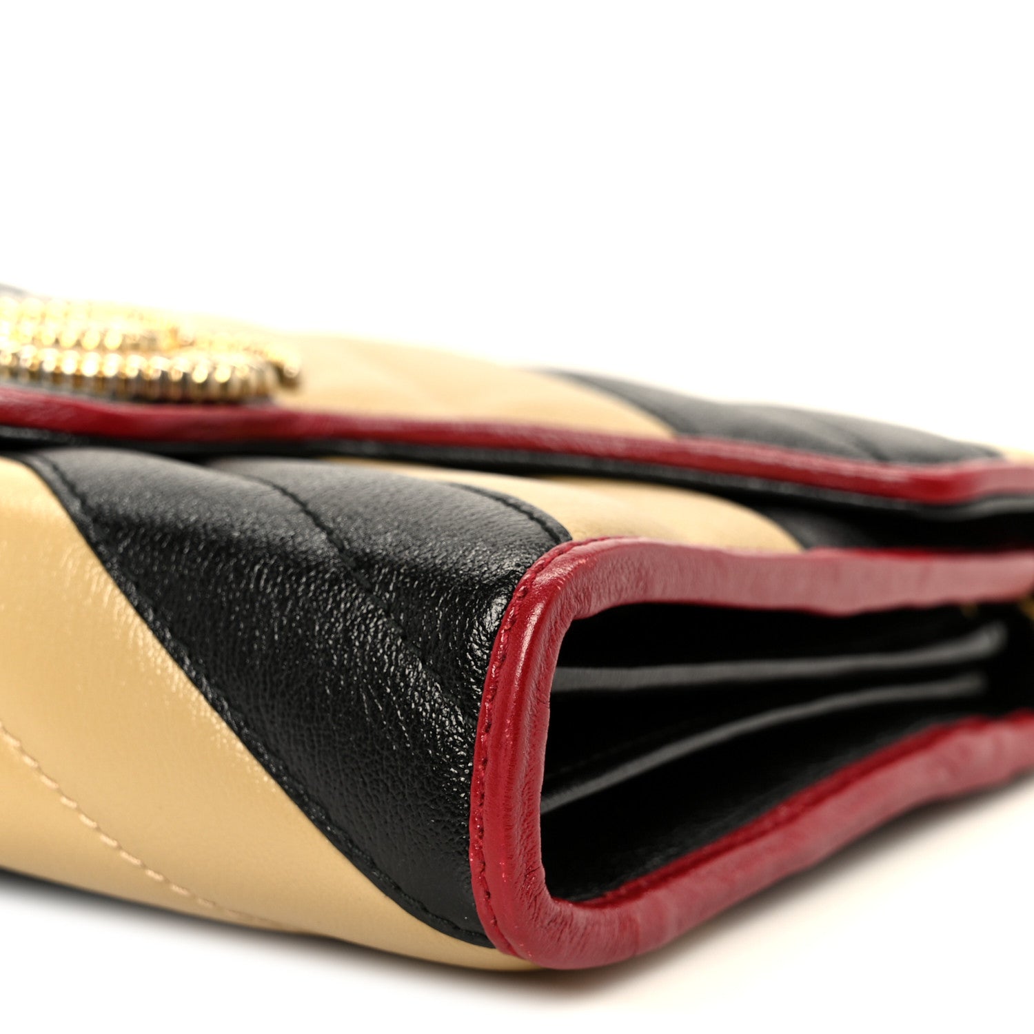 Azalea Calfskin Matelasse Diagonal Patchwork Torchon GG Marmont Chain Wallet Black Beige Romantic Cerise