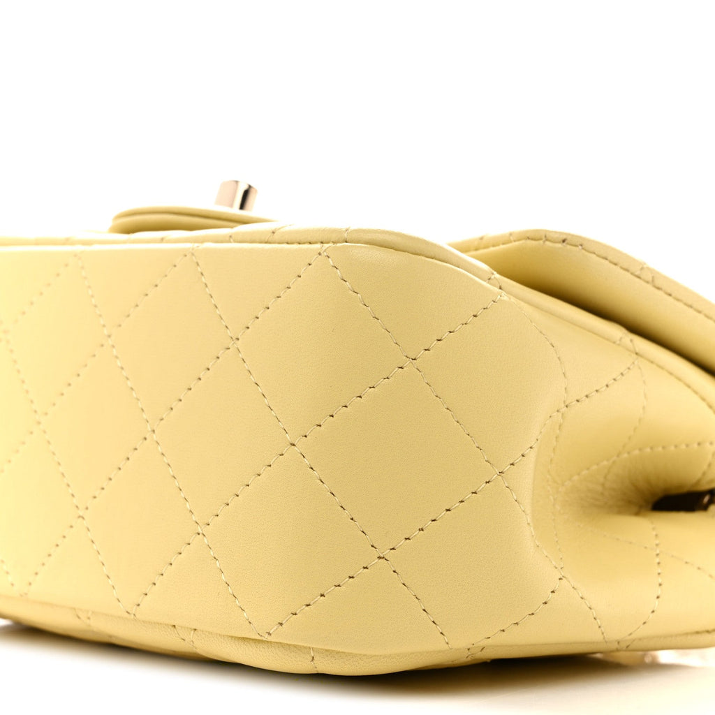 Lambskin Quilted Mini Square Flap Light Yellow