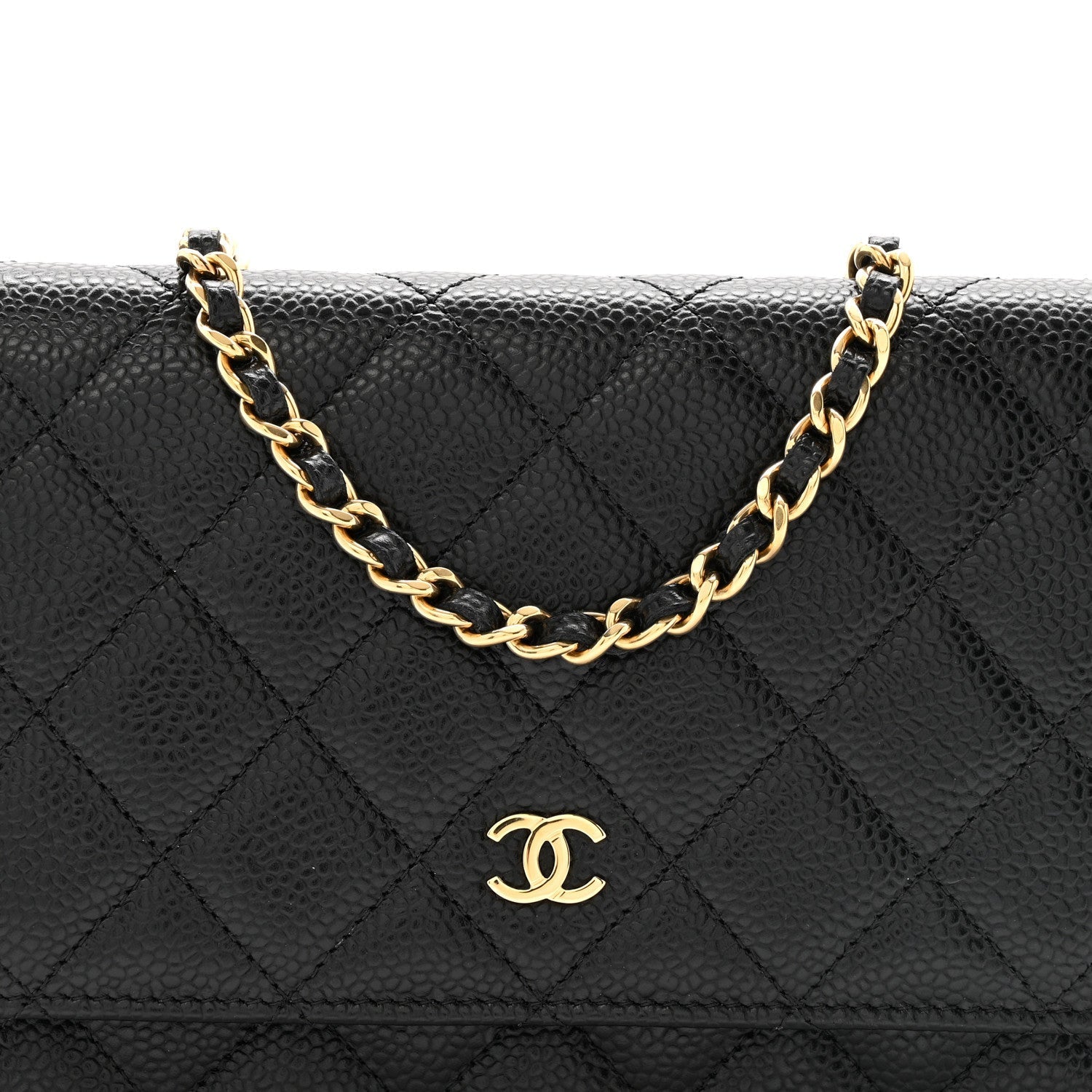 Caviar Quilted Wallet on Chain WOC Black