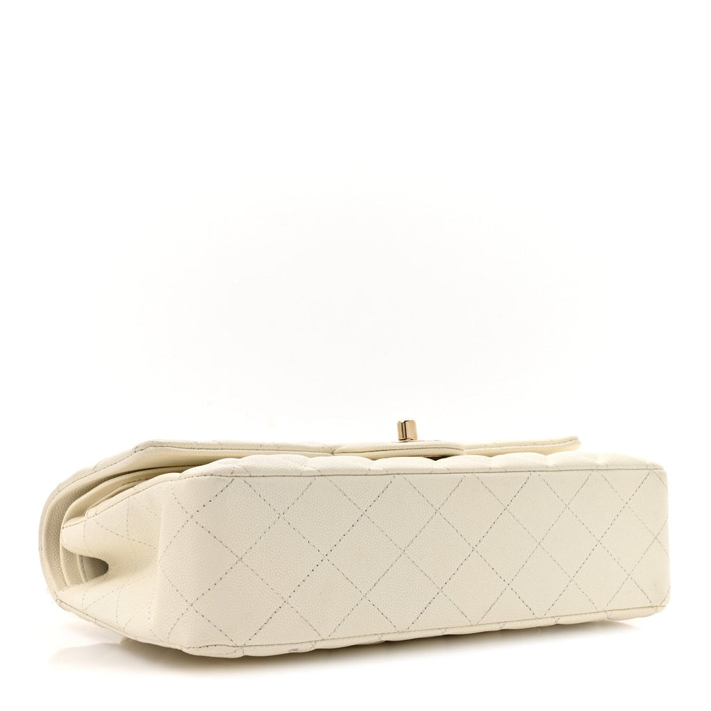 Caviar Quilted Medium Double Flap White