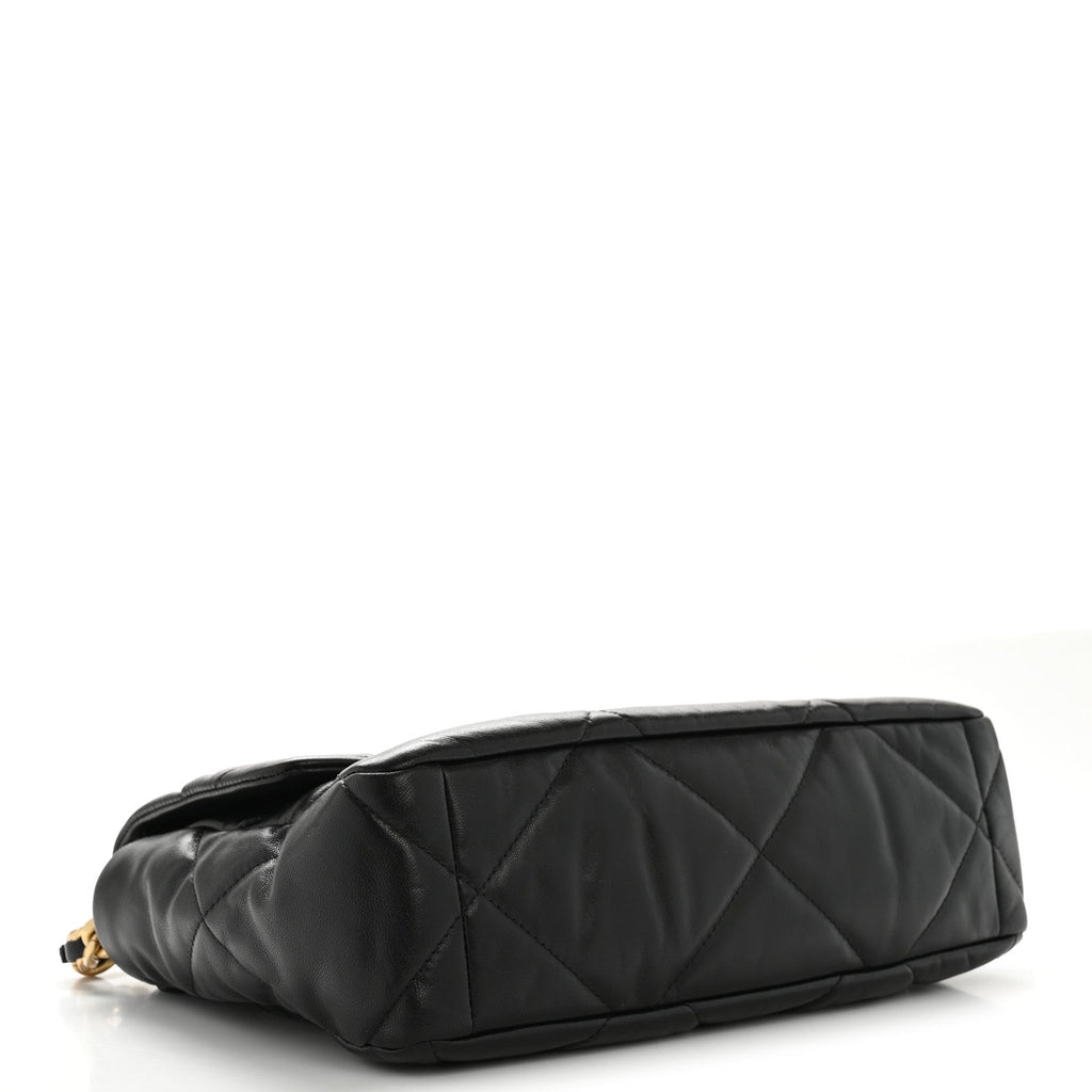 Shiny Goatskin Quilted Large Chanel 19 Flap Black