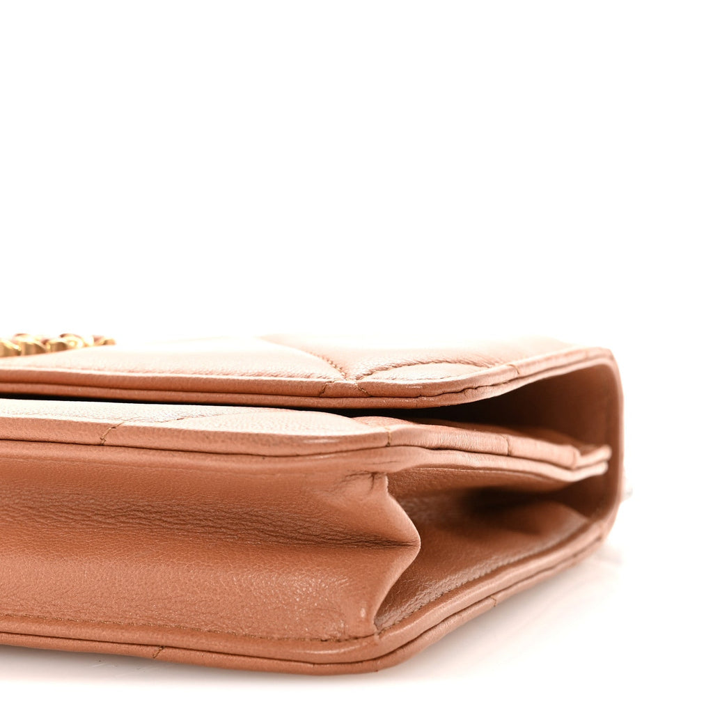 Lambskin Quilted Chanel 19 Wallet On Chain WOC Brown