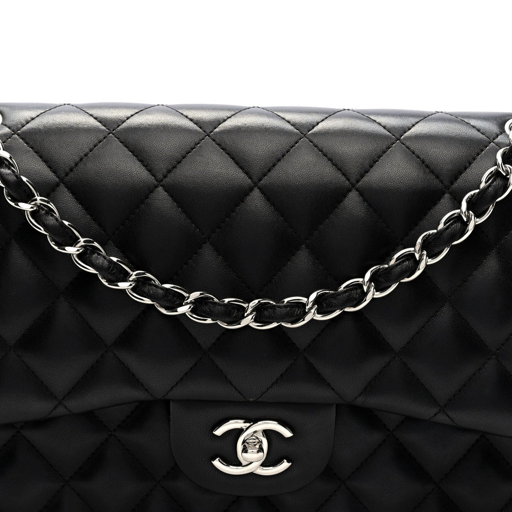 Lambskin Quilted Jumbo Double Flap Black