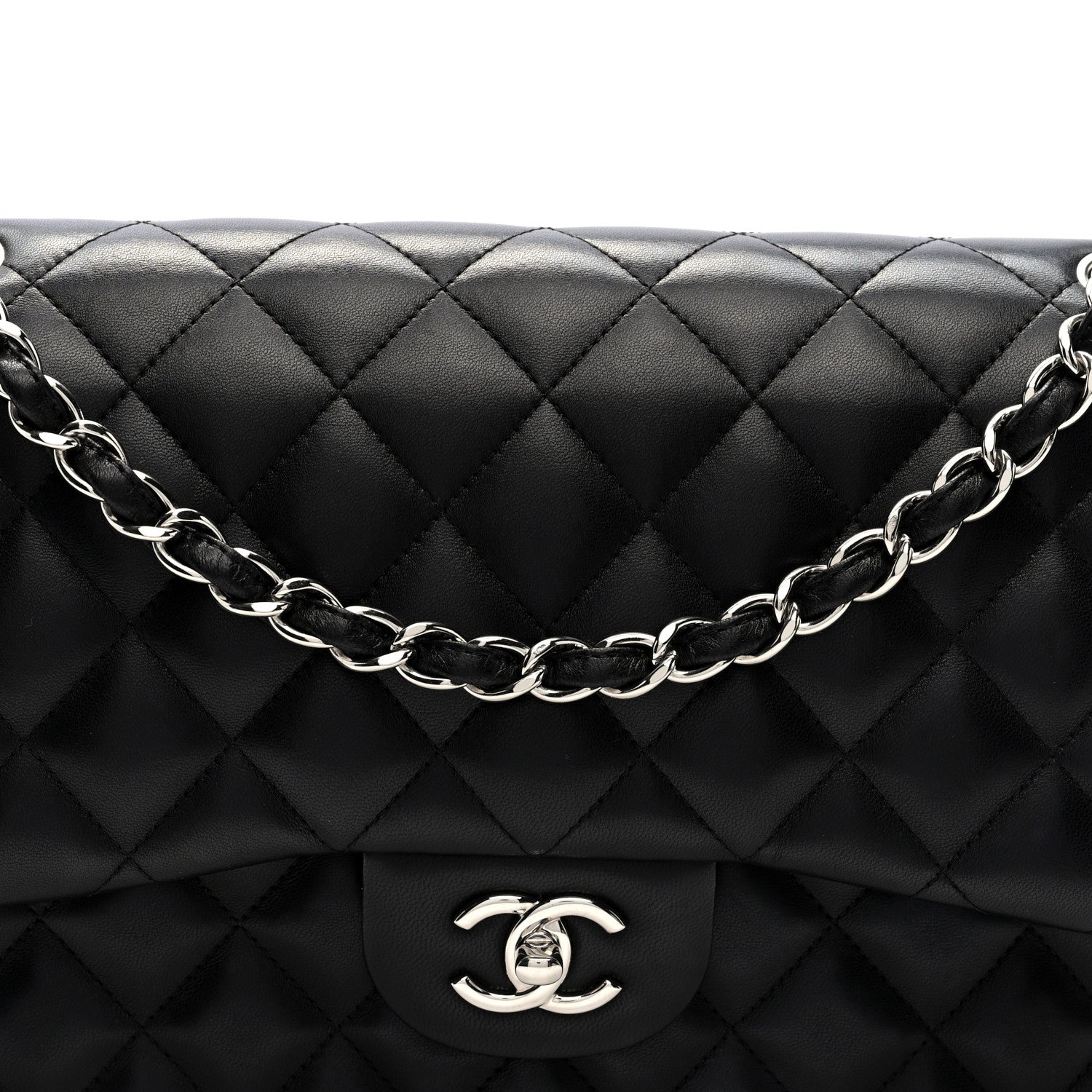 Lambskin Quilted Jumbo Double Flap Black