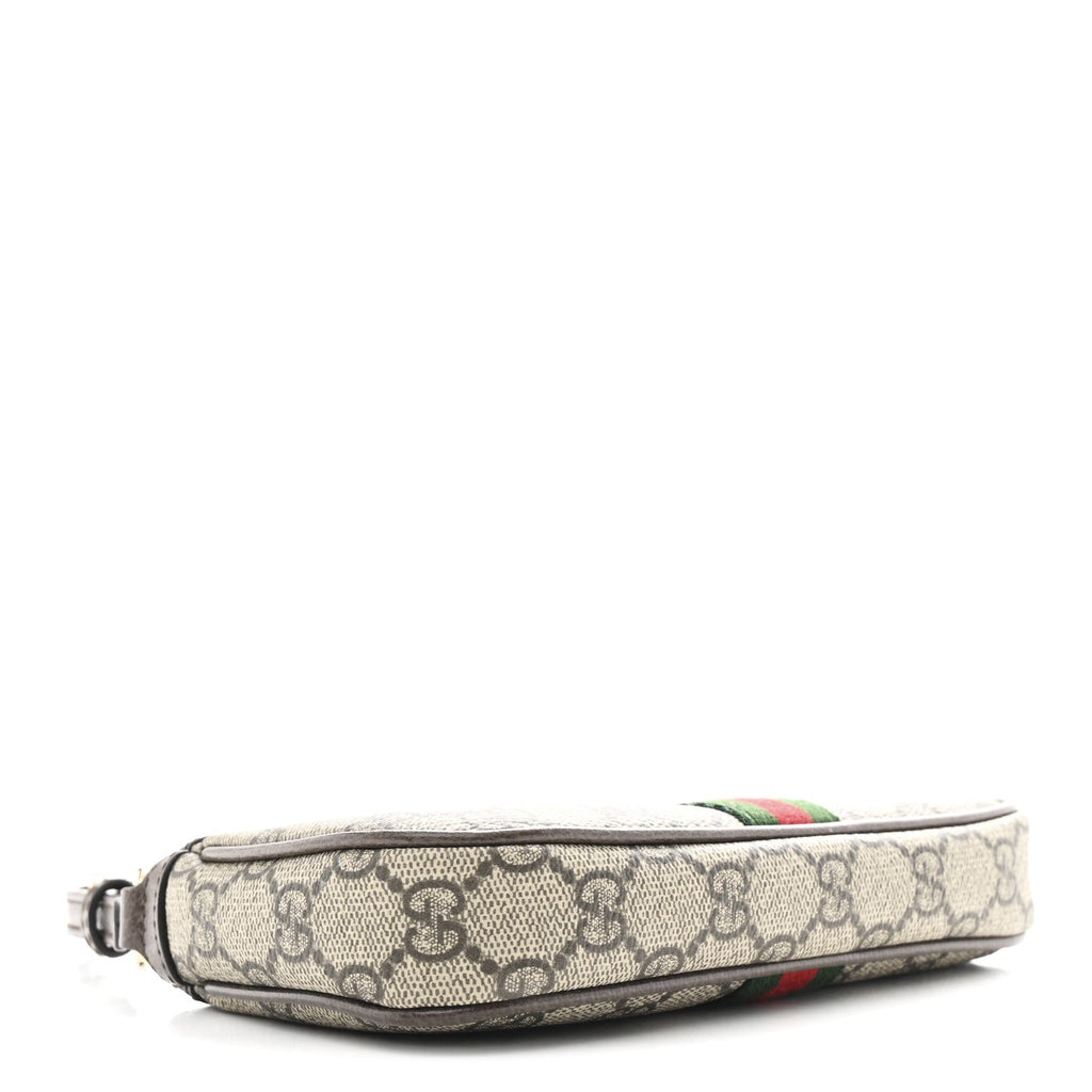GG Supreme Monogram Textured Dollar Calfskin Web Mini Ophidia Shoulder Bag Beige Ebony New Acero