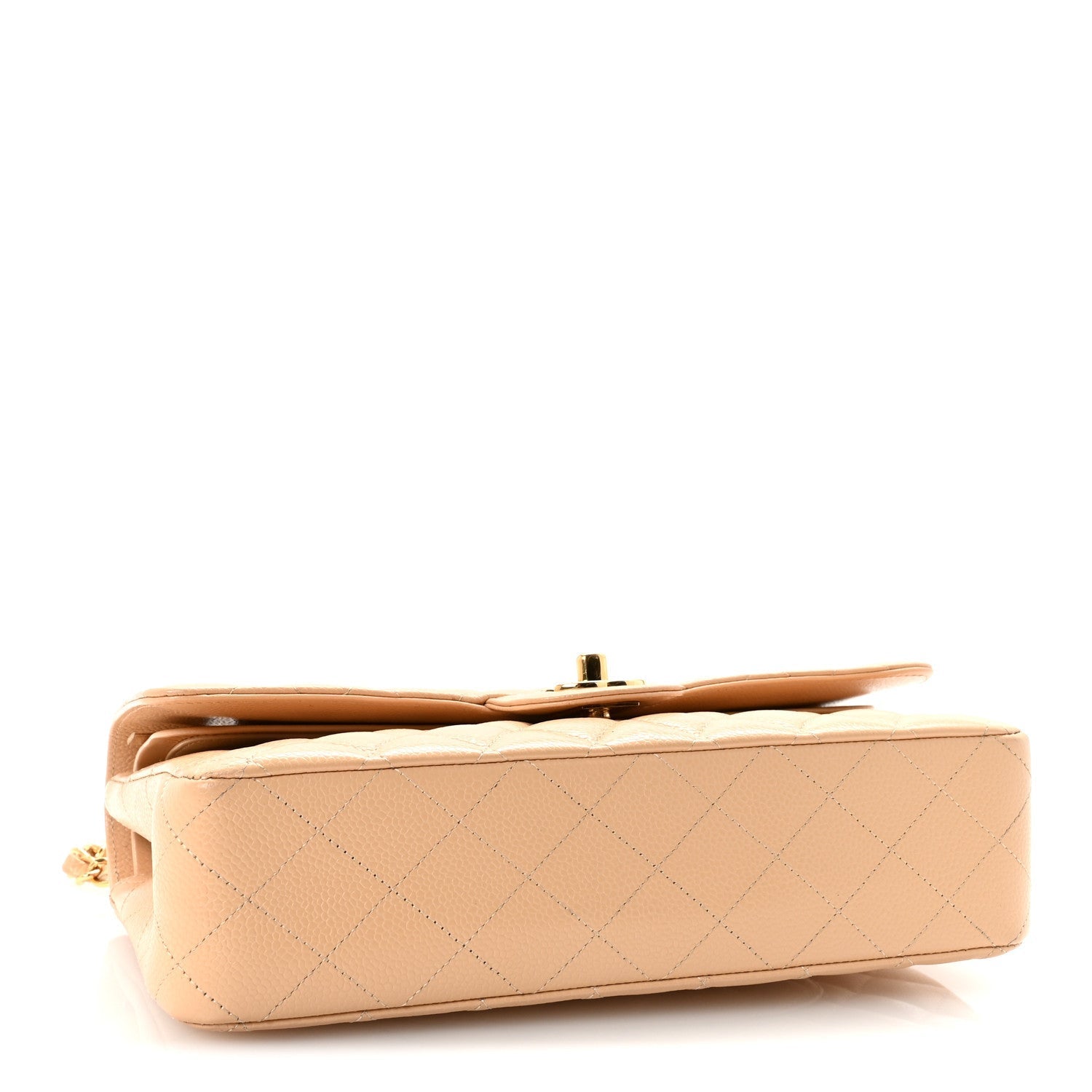 Caviar Quilted Medium Double Flap Beige