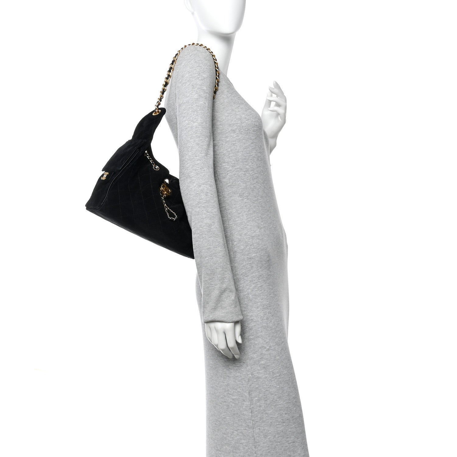 Suede Quilted Small Chanel 25 Handbag Black