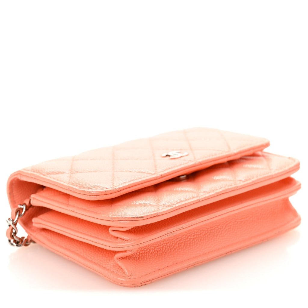 Caviar Quilted Mini Wallet On Chain WOC Coral