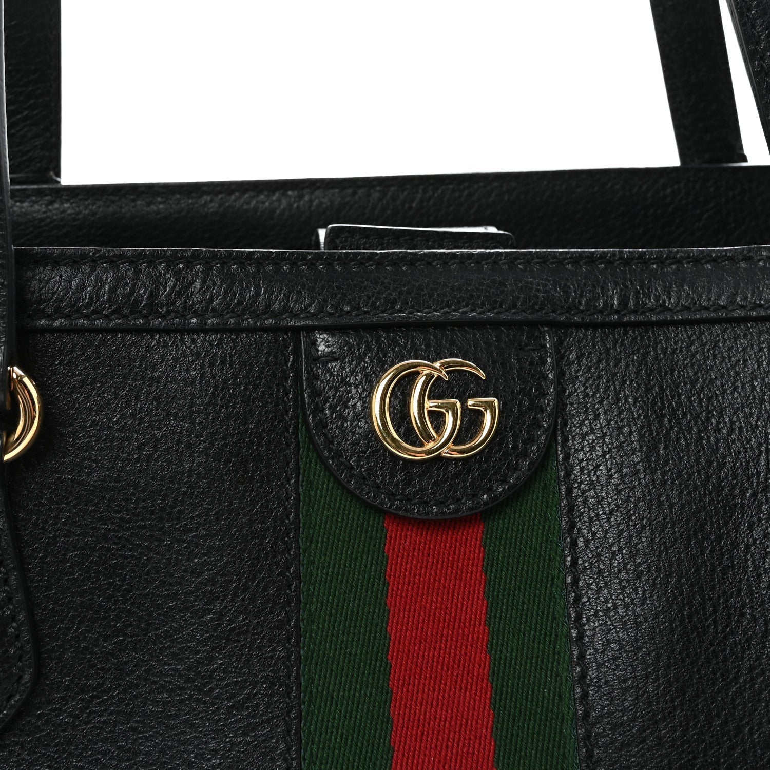 Textured Calfskin Web Medium Ophidia Shopping Tote Black