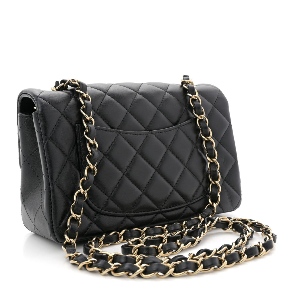 Lambskin Quilted Mini Rectangular Flap Black