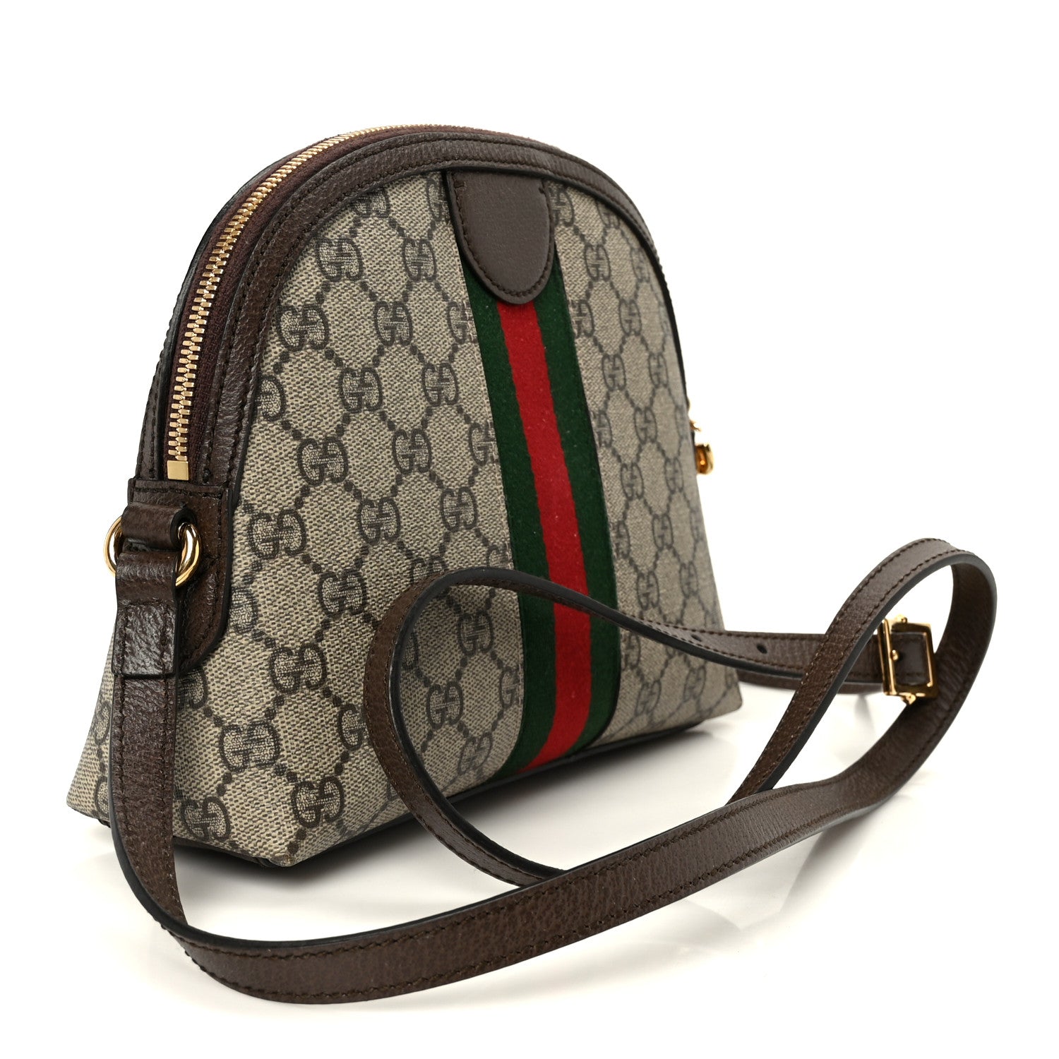 GG Supreme Monogram Textured Dollar Calfskin Web Small Ophidia Dome Shoulder Bag Beige Ebony New Acero