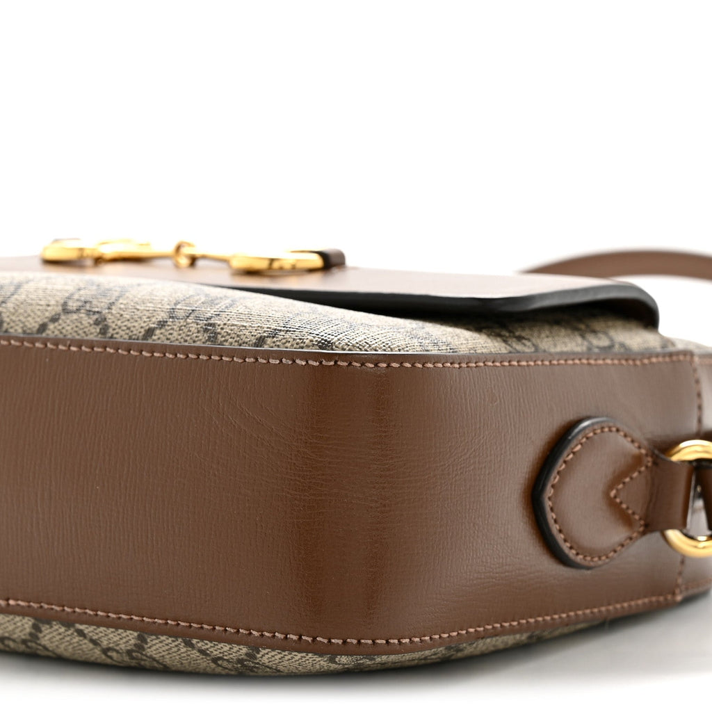 GG Supreme Monogram Small Horsebit 1955 Shoulder Bag Beige Brown Sugar