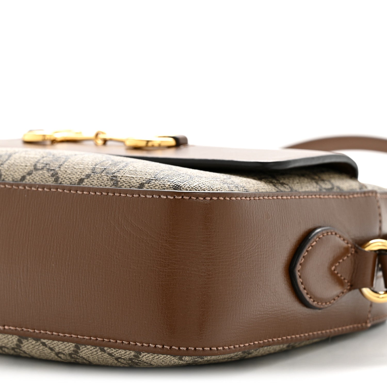 GG Supreme Monogram Small Horsebit 1955 Shoulder Bag Beige Brown Sugar