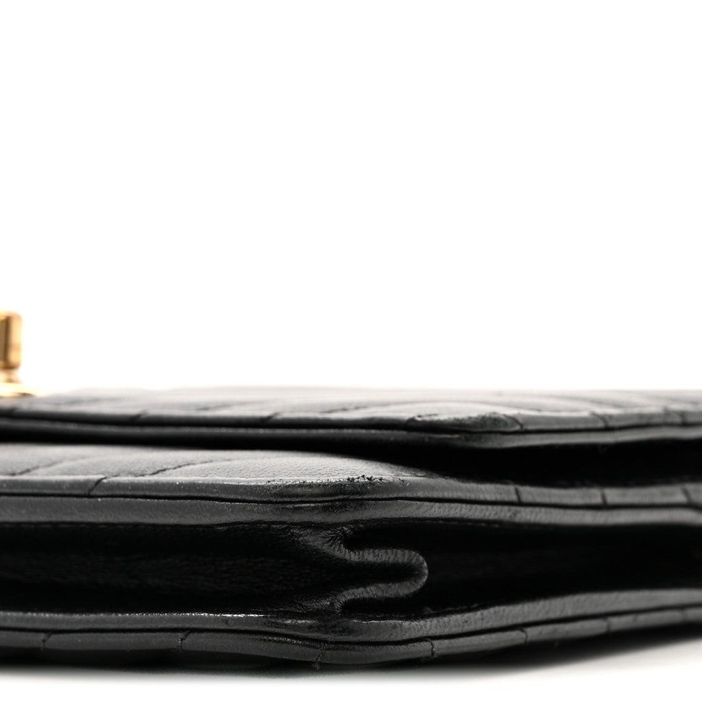 Lambskin Chevron Quilted Trendy CC Wallet On Chain WOC Black