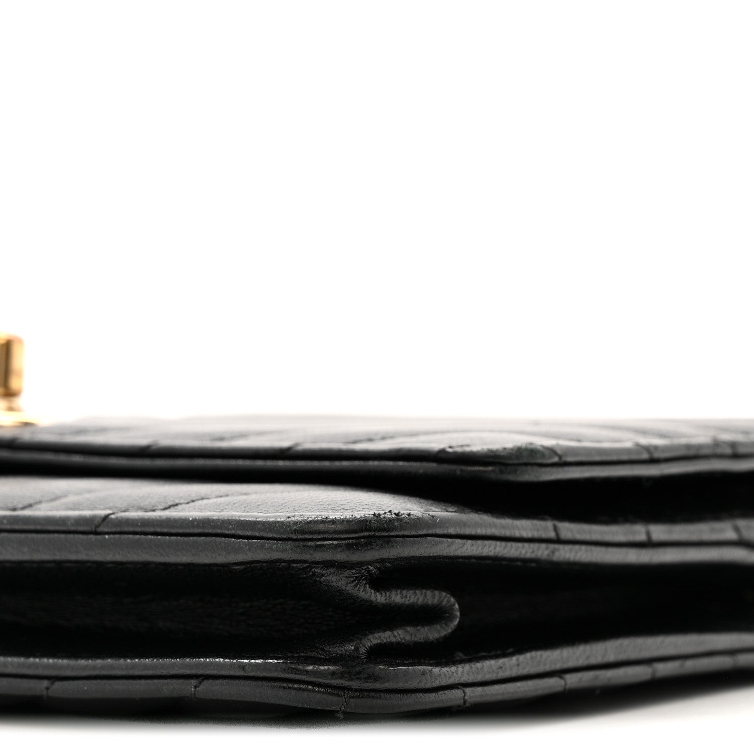 Lambskin Chevron Quilted Trendy CC Wallet On Chain WOC Black