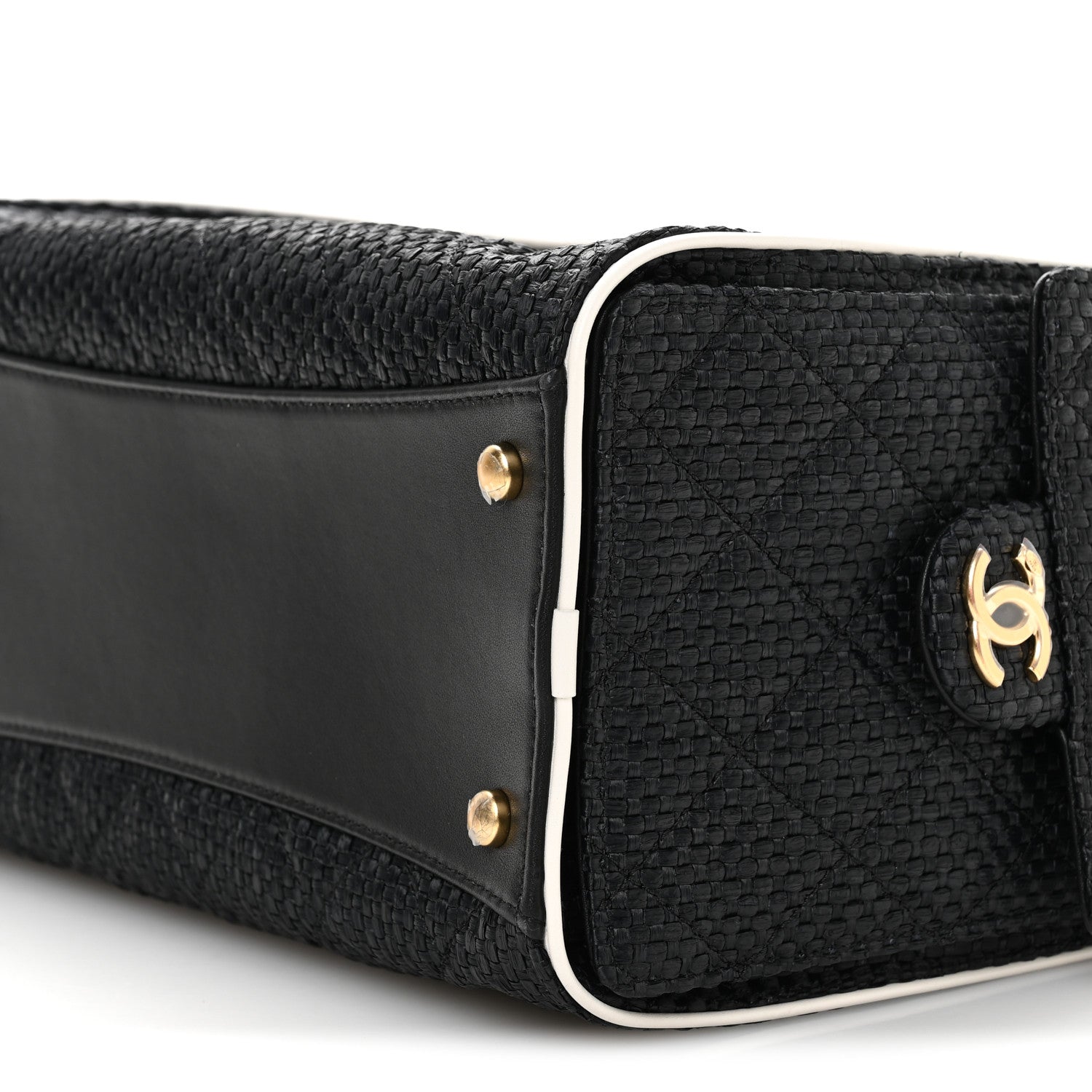 Braided Raffia Calfskin Small Chanel 25 Handbag Black White