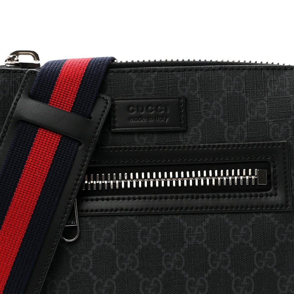 GG Supreme Monogram Web Small Flat Messenger Bag Black Grey
