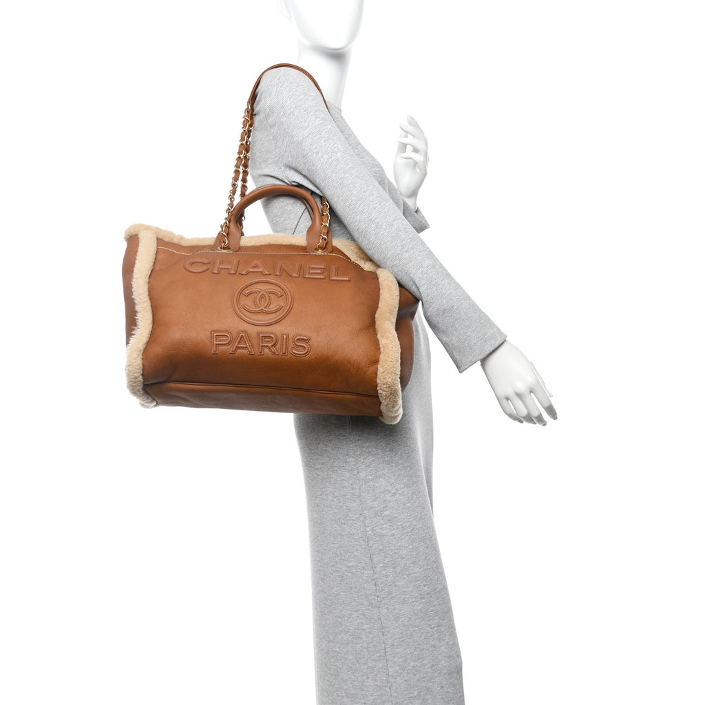 Lambskin Shearling Medium Deauville Tote Brown