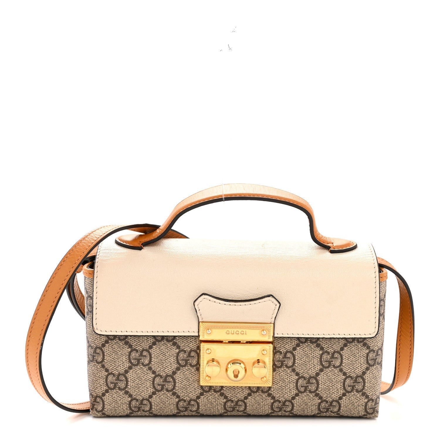 GG Supreme Monogram New Sakai Calfskin Mini Padlock Top Handle Shoulder Bag Beige Ebony Mystic White Sun Oil