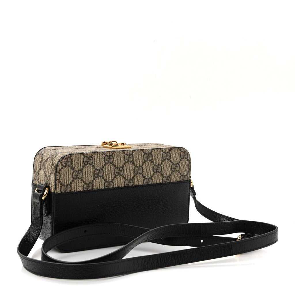 GG Supreme Monogram Textured Dollar Calfskin Mini New Basket Shoulder Bag Beige Ebony Black