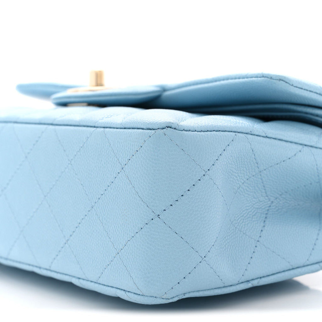 Caviar Quilted Small Double Flap Light Blue