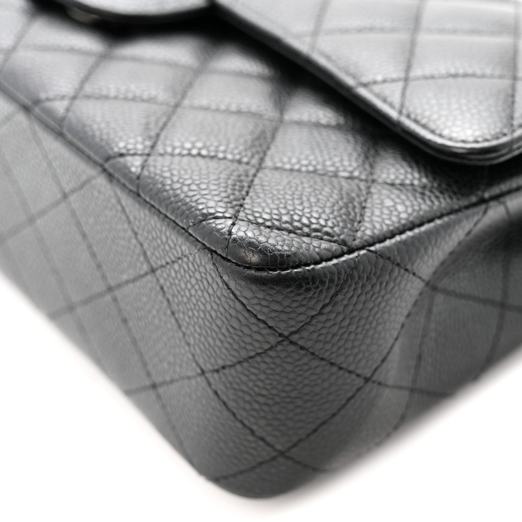 Caviar Quilted Medium Double Flap Black