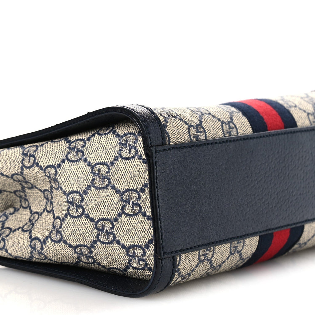 GG Supreme Monogram Textured Dollar Calfskin Web Small Ophidia Tote Bag Beige Blue