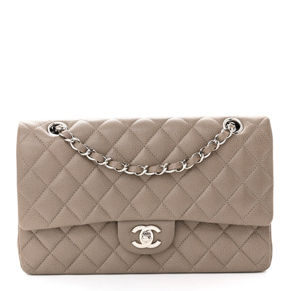 Caviar Quilted Medium Double Flap Taupe