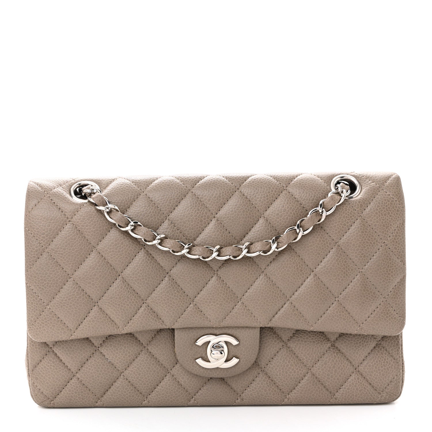 Caviar Quilted Medium Double Flap Taupe