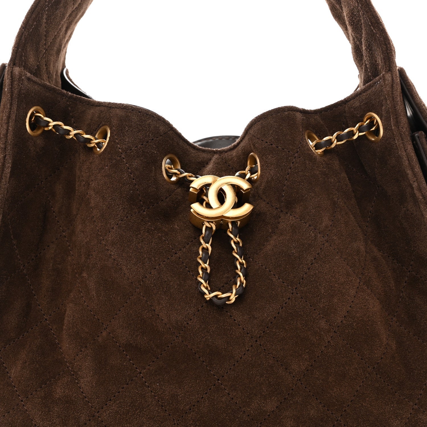 Suede Quilted Small Chanel 25 Handbag Dark Brown