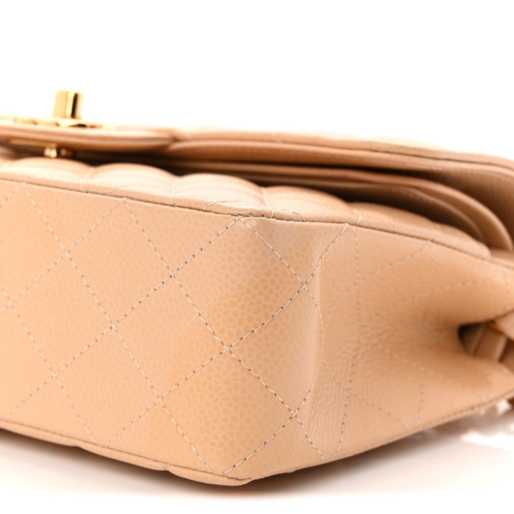 Caviar Quilted Small Double Flap Beige