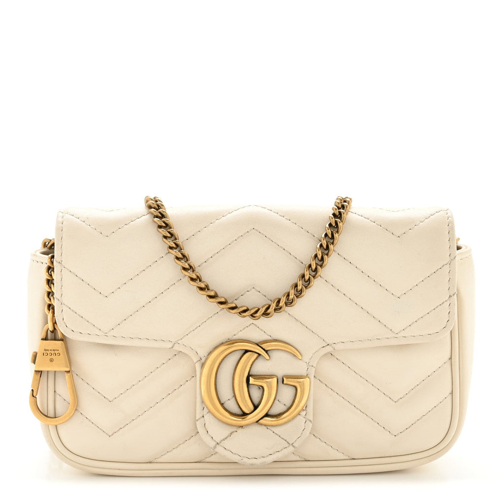 Calfskin Matelasse Super Mini GG Marmont Shoulder Bag White