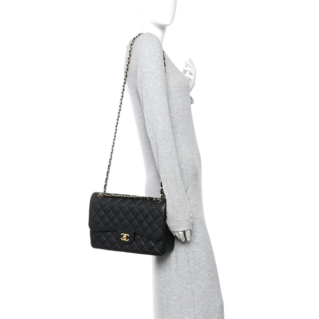 Caviar Quilted Jumbo Double Flap Black