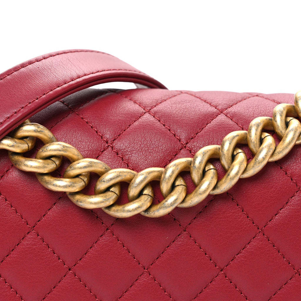 Lambskin Quilted Small Boy Flap Dark Red