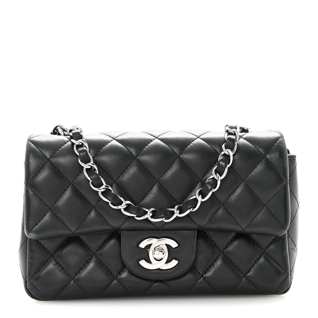 Lambskin Quilted Mini Rectangular Flap Black