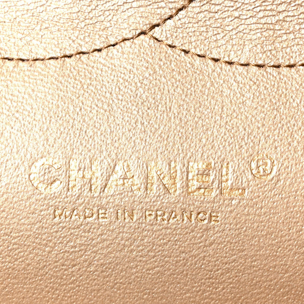 Metallic Lambskin Quilted Jumbo Double Flap Khaki