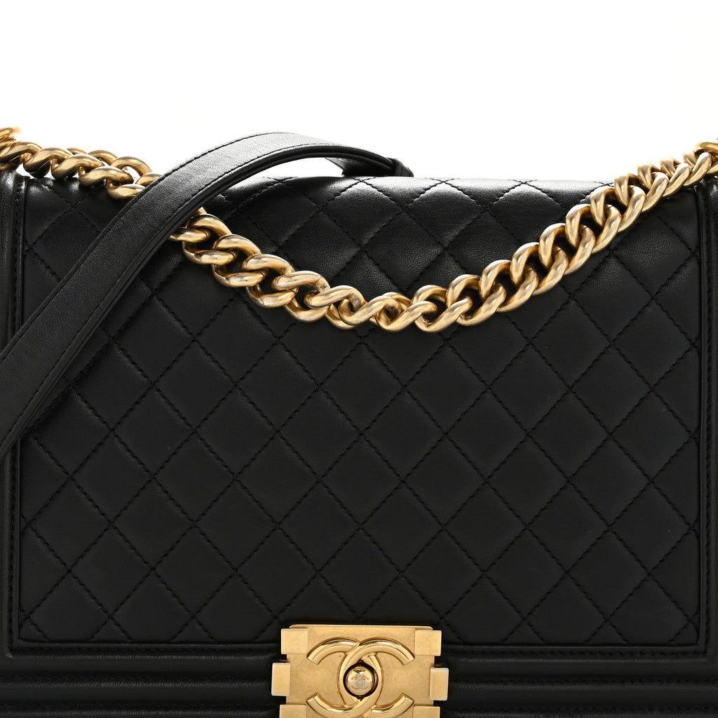 Lambskin Quilted New Medium Boy Flap Black