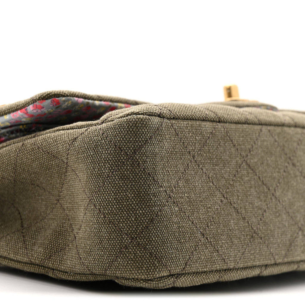 Canvas Quilted Coco Cuba Charms Medium Double Flap Khaki