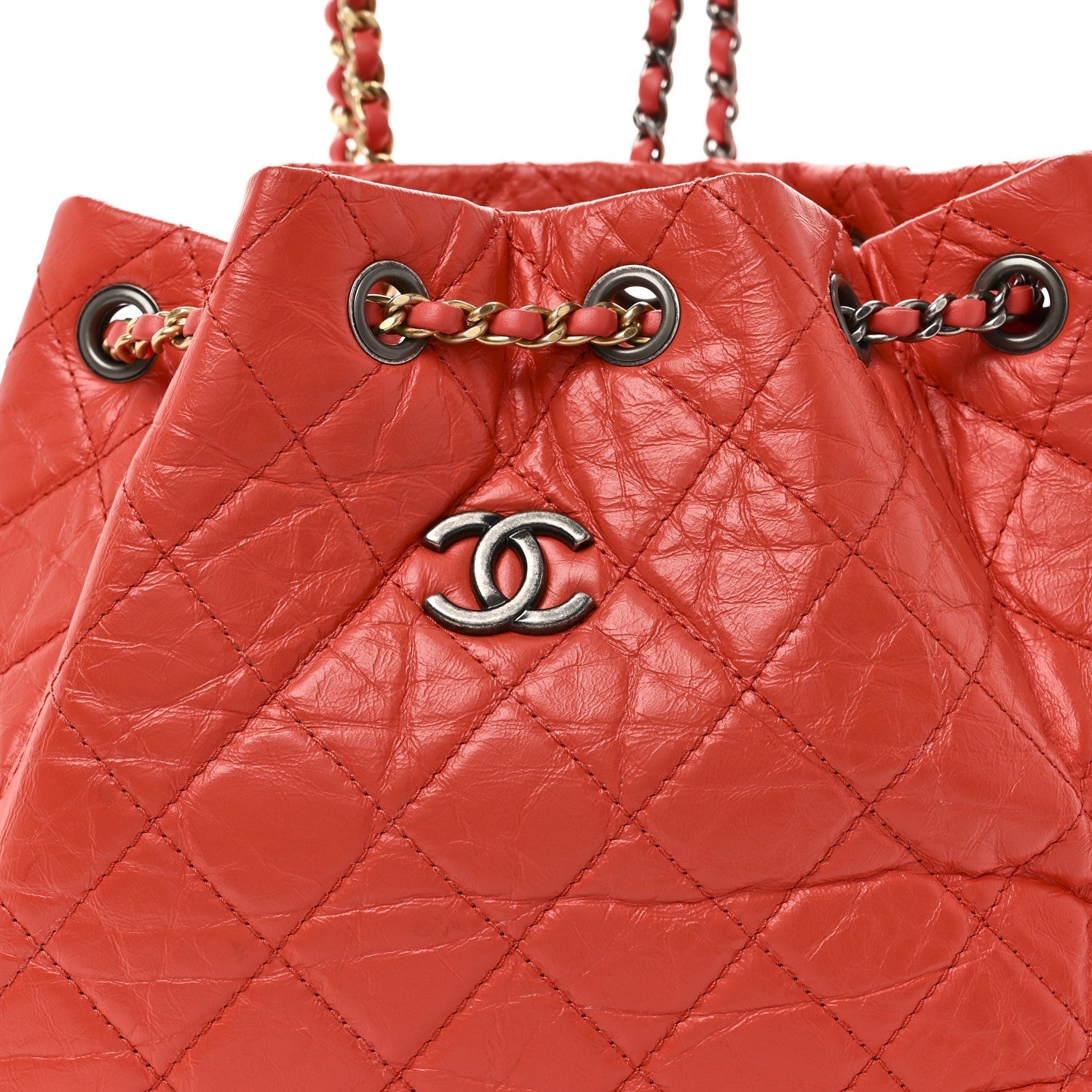 Aged Calfskin Quilted Small Gabrielle Backpack Orange