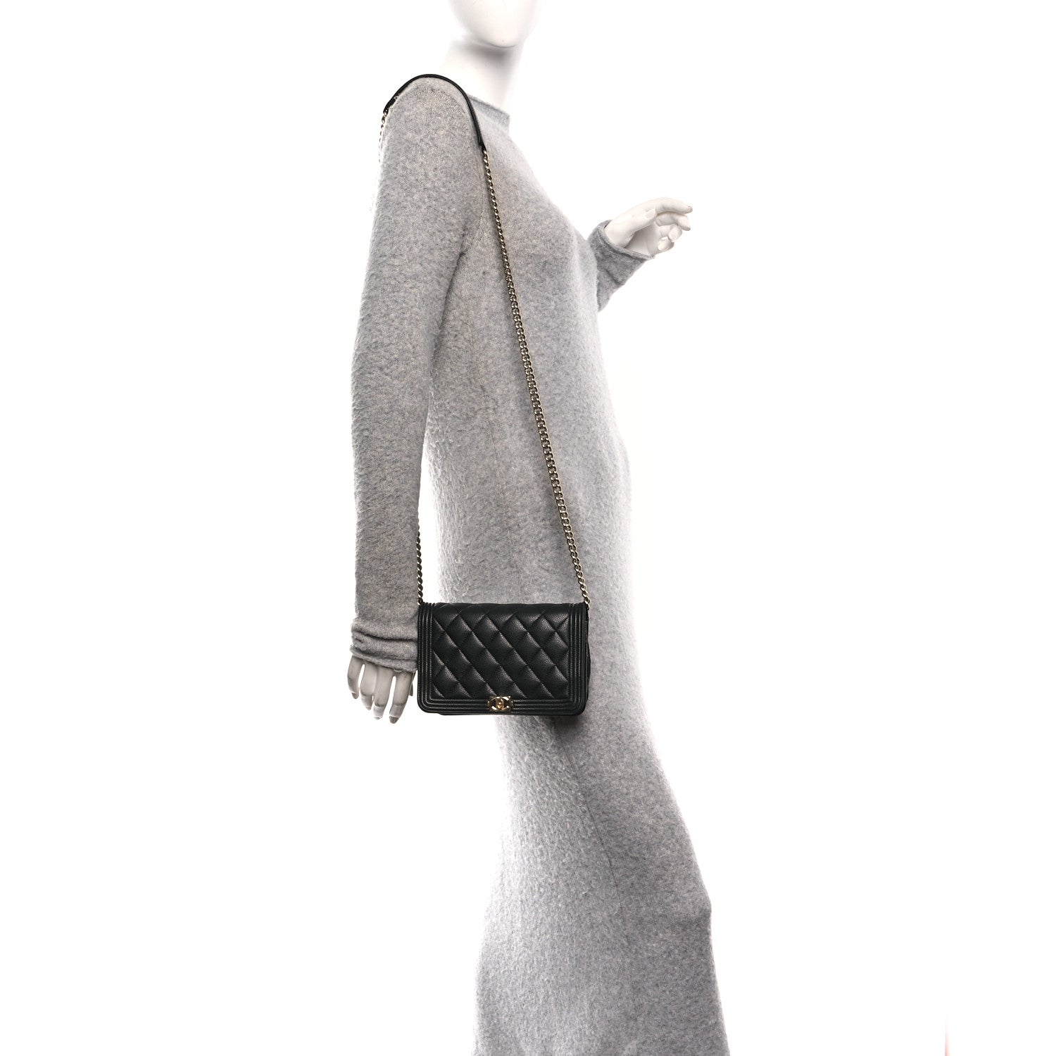 Caviar Quilted Boy Wallet On Chain WOC Black